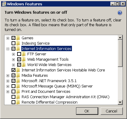 Installing IIS - Windows Vista Figure 2 - Installing IIS on Windows Vista and Windows 7