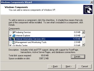 Installing IIS - Windows XP Figure 1 - Installing IIS on Windows XP