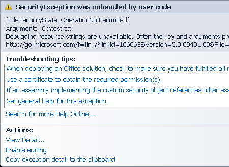 File Access Security Exception